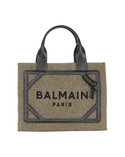 Balmain Metallic B-Army Small Canvas Shopping Bag With Leather Inserts