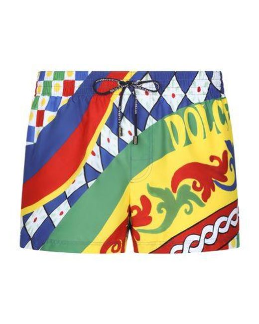 Dolce & Gabbana Orange Short Carretto Print Swim Shorts for men