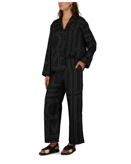 Totême  Black Seide Pyjama-Hose Monogram