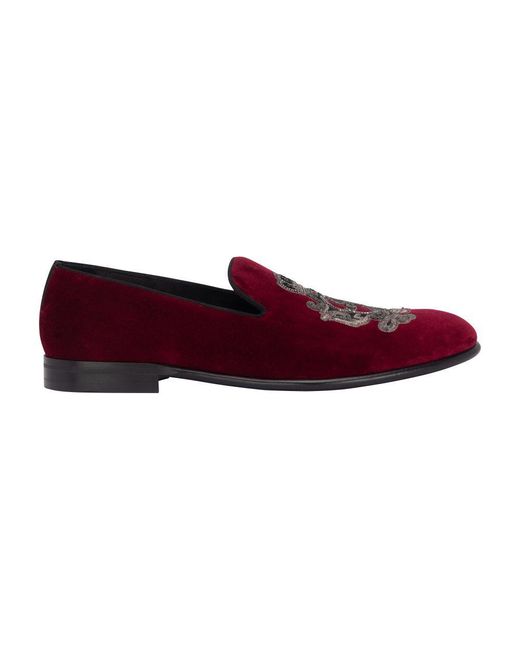 Dolce & Gabbana Red Velvet Slippers With Coat Of Arms Embroidery for men