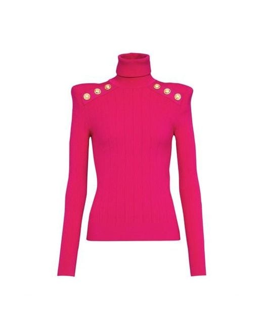 Balmain Pink Knit Sweater With Gold-tone Buttons