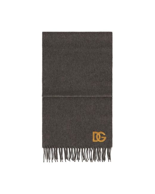 Dolce & Gabbana Black Cashmere Scarf With Dg Embroidery for men