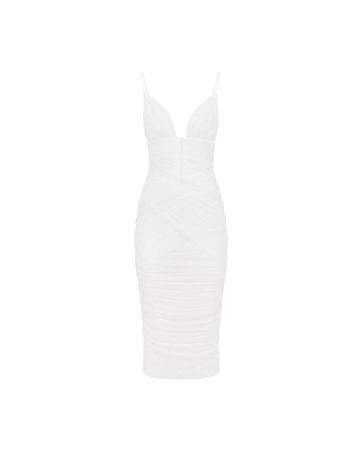Dolce & Gabbana White Tulle Draped Calf-length Dress