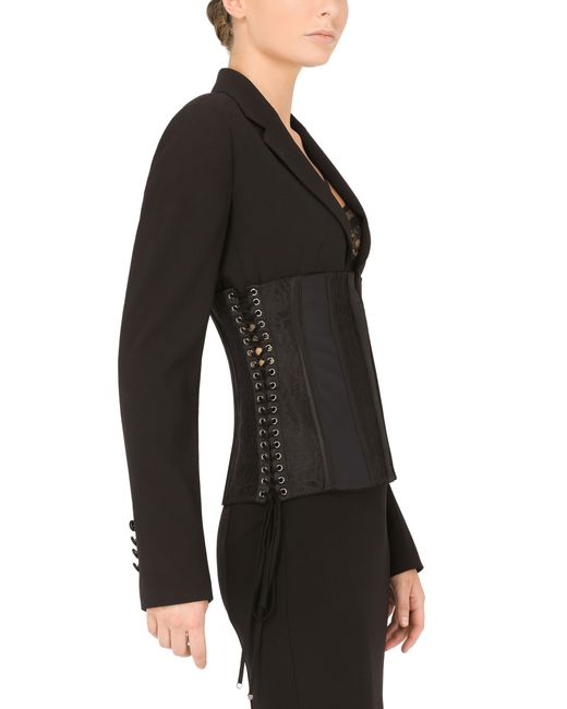 Dolce & Gabbana Black Woolen Bustier Jacket With Lacing