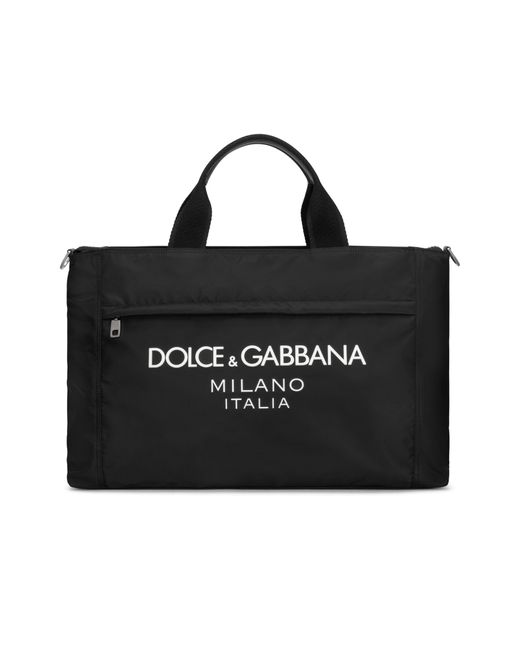 Dolce & Gabbana Black Nylon Holdall With Rubberized Logo for men