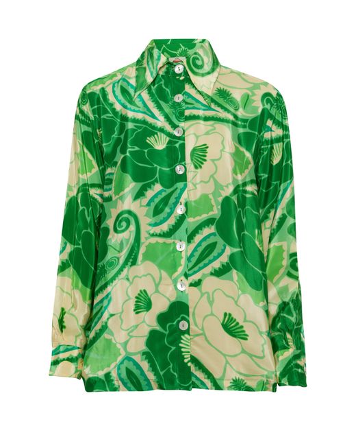 Farm Rio Green Tropical Groove Long Sleeve Shirt
