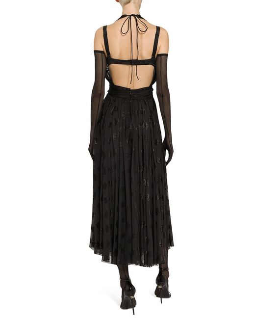 Dolce & Gabbana Black Sheer Polka-dot Halterneck Dress