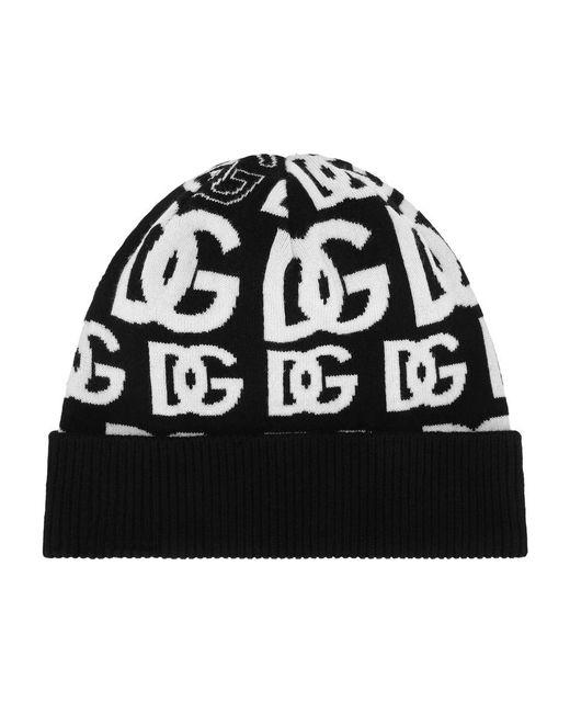 Dolce & Gabbana Black Cashmere Hat With All-Over Dg Logo