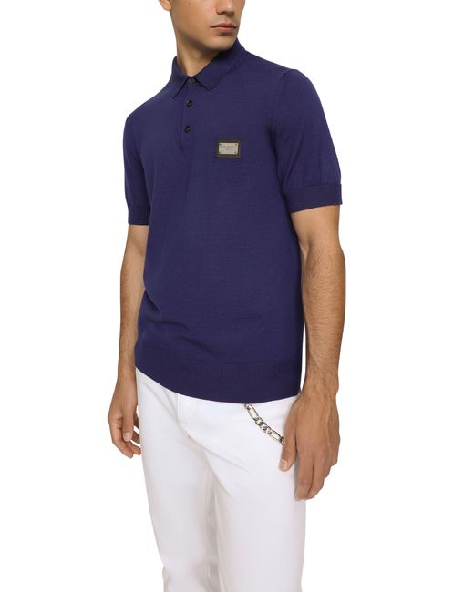 Dolce & Gabbana Blue Wool Polo-Shirt With Branded Tag for men