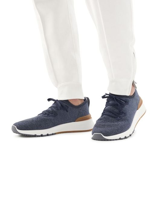 Brunello Cucinelli Blue Knitted Running Shoes for men