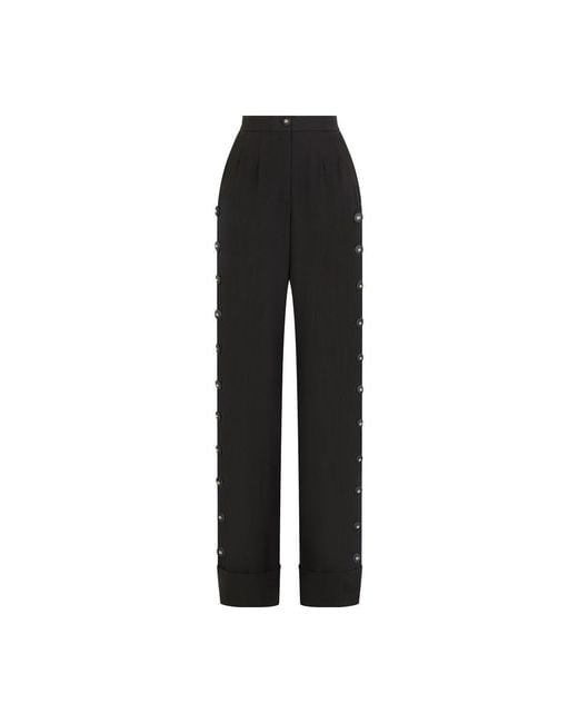 Dolce & Gabbana Black Piqué Palazzo Pants With Buttons