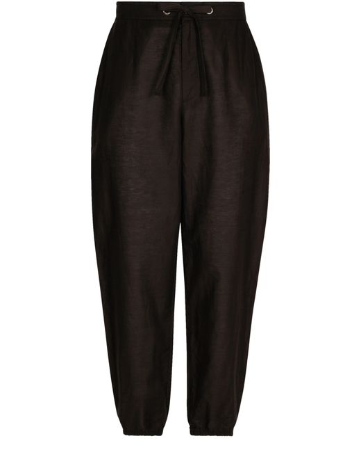 Dolce & Gabbana Black Linen And Cotton Jogging Pants With Logo Label for men