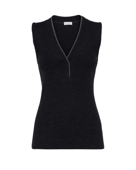Brunello Cucinelli Black Ribbed Jersey Top