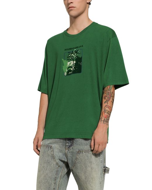 Dolce & Gabbana Kurzarm-T-Shirt aus Baumwolle in Green für Herren