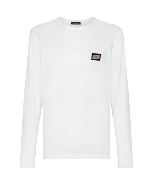 Dolce & Gabbana White Long-Sleeved T-Shirt With Logo Tag for men