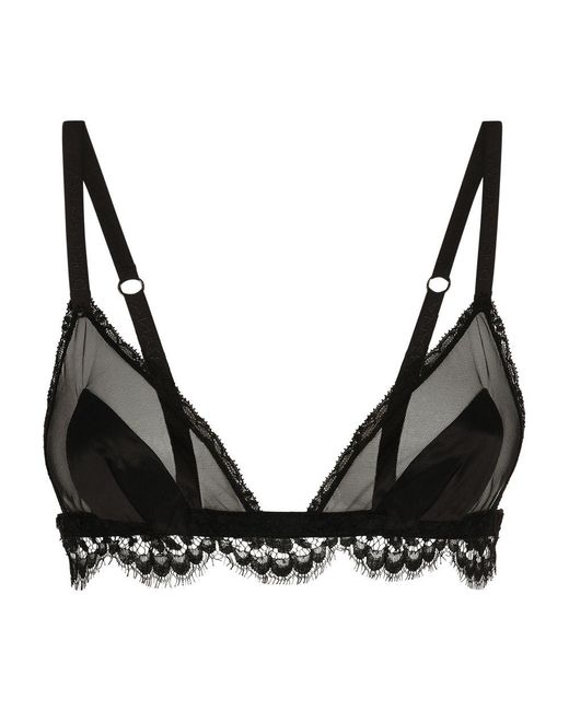 Dolce & Gabbana Black Satin, Lace And Tulle Triangle Bra