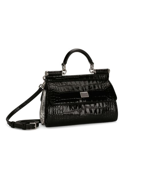 Dolce & Gabbana Black Kim Crocodile-embossed Sicily Bag