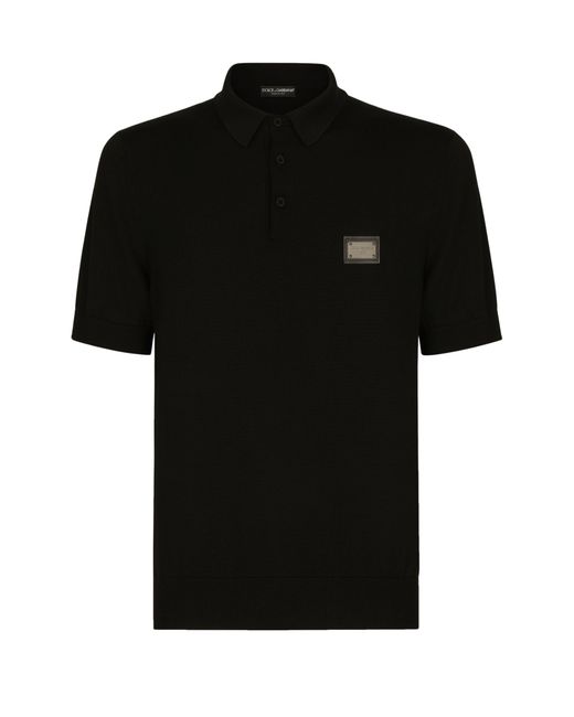 Dolce & Gabbana Black Wool Polo-Shirt With Branded Tag for men