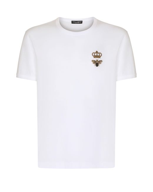 Dolce & Gabbana White Cotton T-Shirt With Embroidery for men