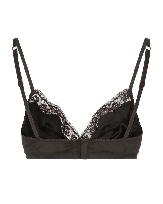 Dolce & Gabbana Black Soft-cup Satin Bra With Lace Detailing