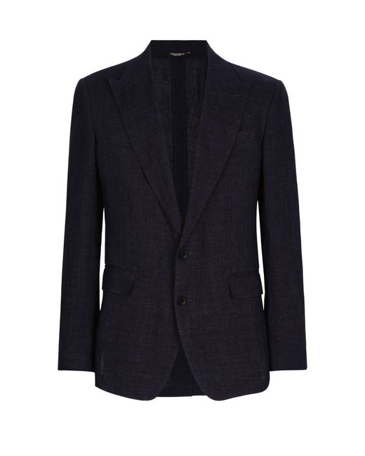 Dolce & Gabbana Blue Single-breasted Linen-blend Jacket for men