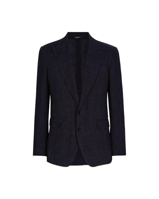 Dolce & Gabbana Blue Single-breasted Linen-blend Jacket for men