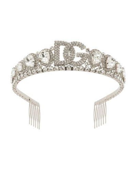 Dolce & Gabbana White Diadem With Crystal Embellishment And Dg Logo