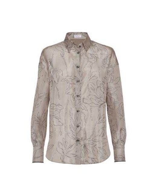 Brunello Cucinelli Gray Silk Shirt