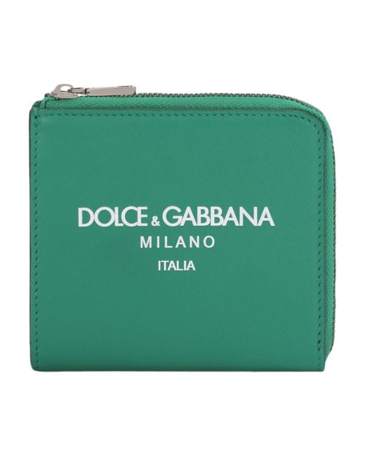 Dolce & Gabbana Green Calfskin Card Holder With Logo for men