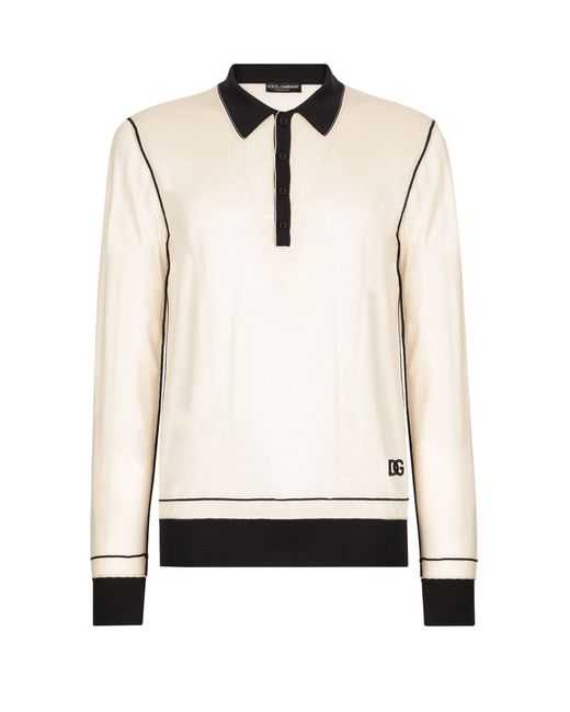 Dolce & Gabbana White Long-sleeved Silk Polo-shirt for men