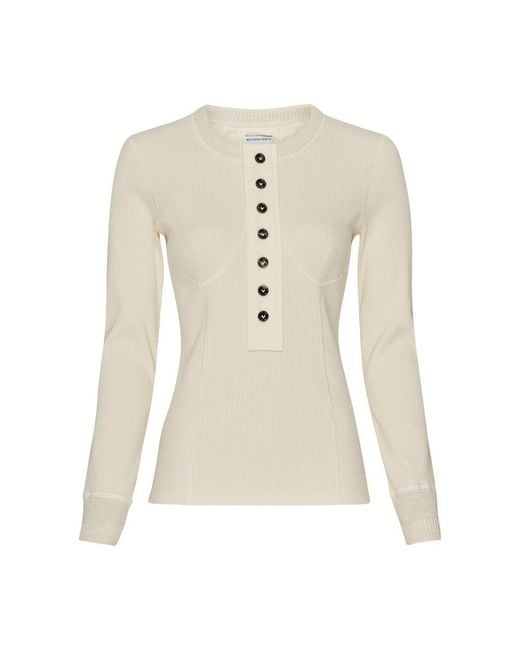 Bottega Veneta Natural Compact Cotton Rib Jersey Top