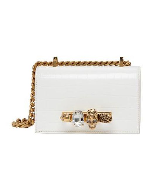 Alexander McQueen White Mini Jewelled Satchel Bag