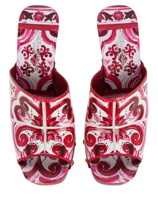 Dolce & Gabbana Red Clogs aus poliertem Kalbsleder mit Majolika-Print