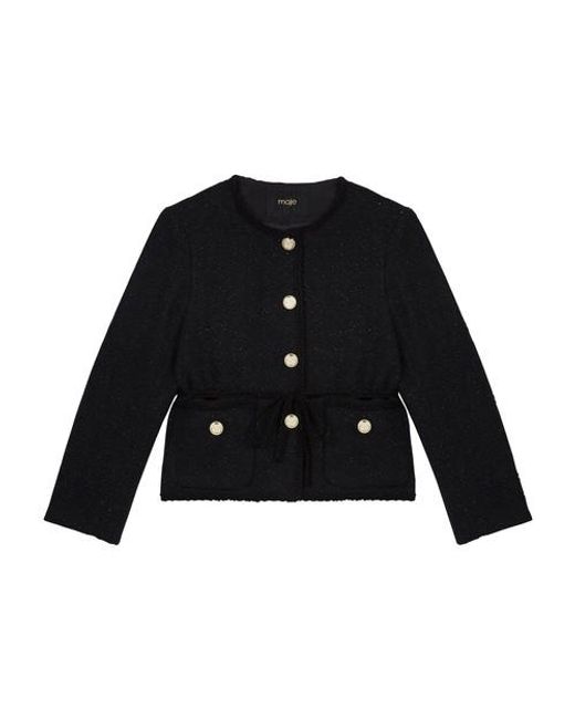 Maje Black Straight-cut Shiny Tweed Jacket