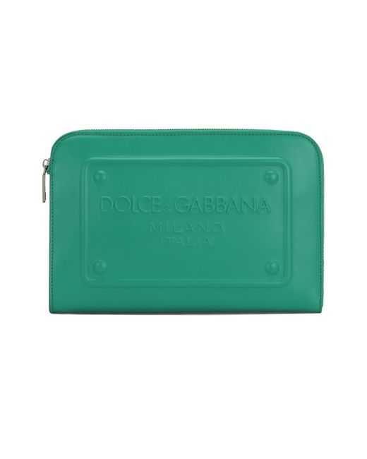 Dolce & Gabbana Green Small Calfskin Pouch With Logo for men