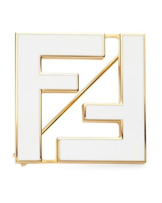 Fendi White Two-tone Ff Brooch