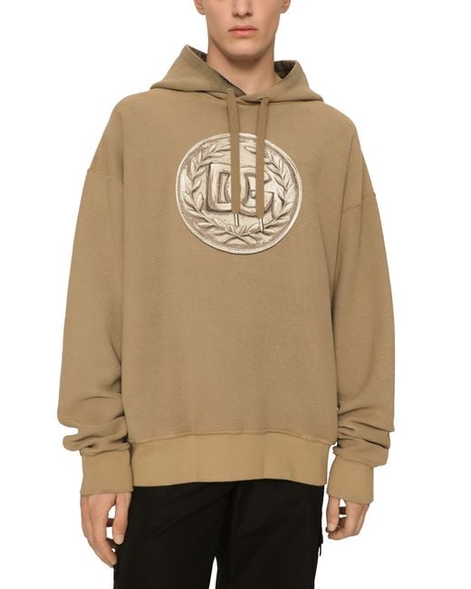 Dolce & Gabbana Natural Reverse Jersey Hoodie With Hood And Coin Print for men