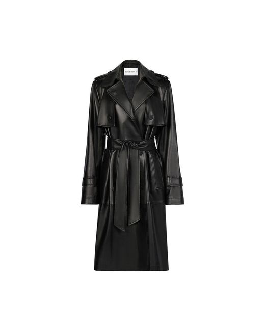 Nina Ricci Black Mid-Long Leather Trench Coat