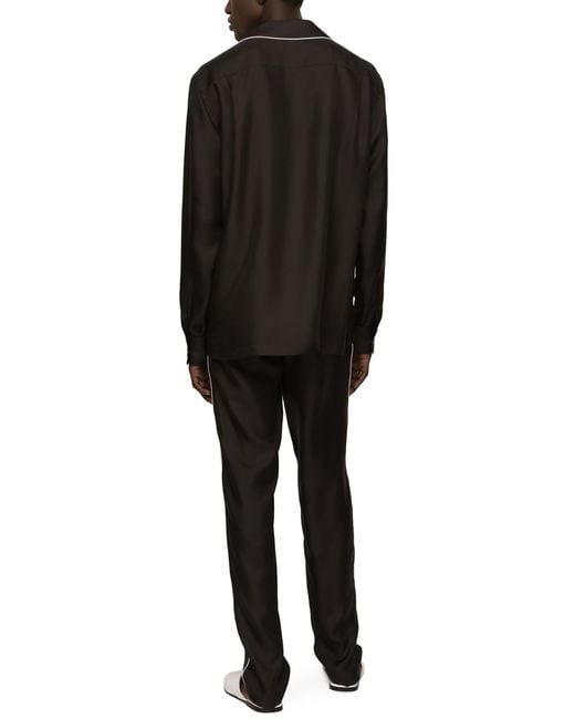 Dolce & Gabbana Black Silk Shirt With Logo-embroidered Patch for men