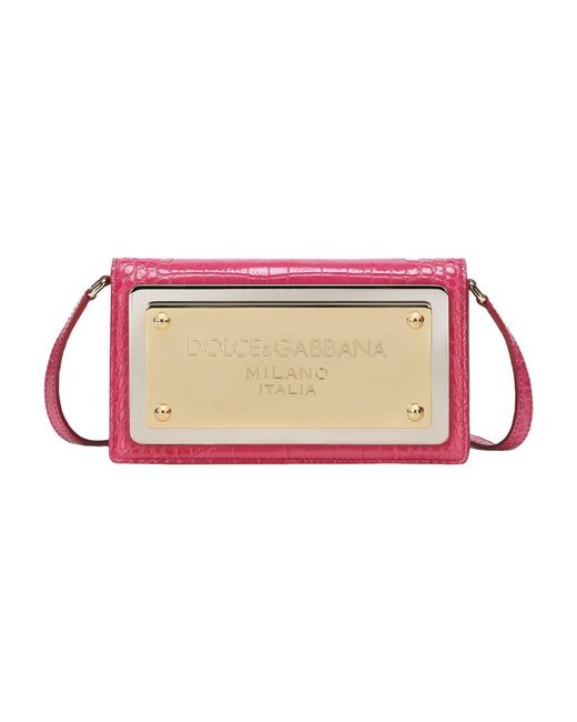 Dolce & Gabbana Pink Phone Bag With Branded Maxi-Plate