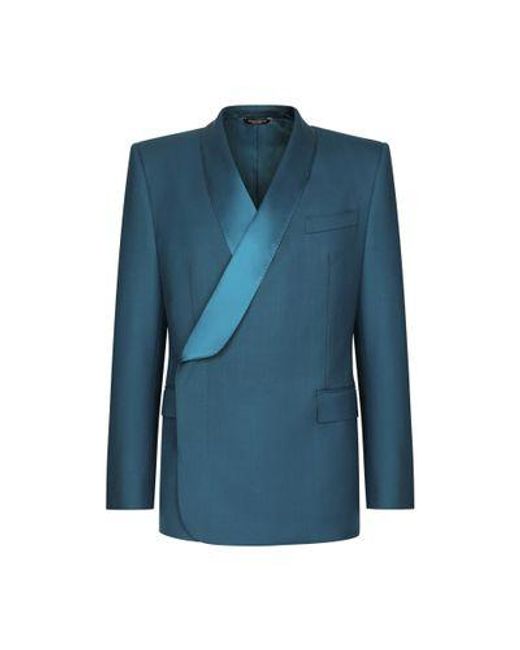 Dolce & Gabbana Blue Double-breasted Wool Sicilia-fit Tuxedo Jacket for men