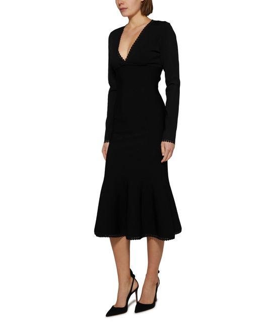 Victoria Beckham Black Long Sleeve V Neck Dress