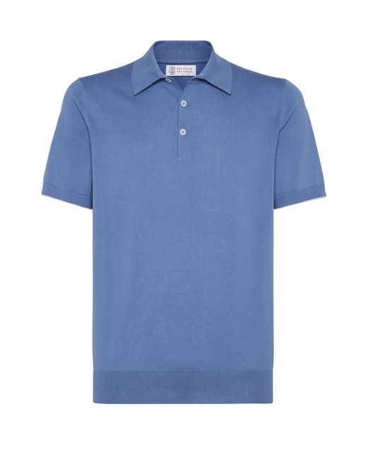 Brunello Cucinelli Poloshirt aus leichtem Strickgewirk in Blue für Herren