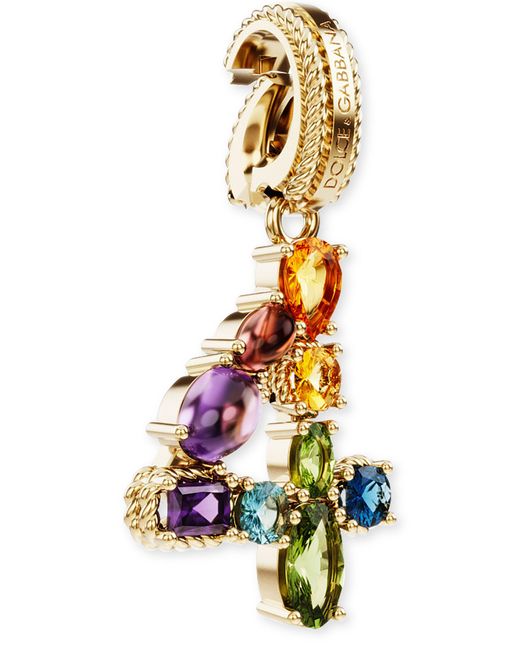 Dolce & Gabbana Metallic 18 Kt Yellow Gold Rainbow Pendant With Multicolor Finegemstones Representing Number 4