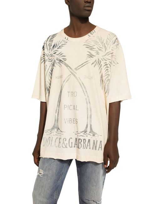 Dolce & Gabbana Natural Short-Sleeved Cotton T-Shirt for men