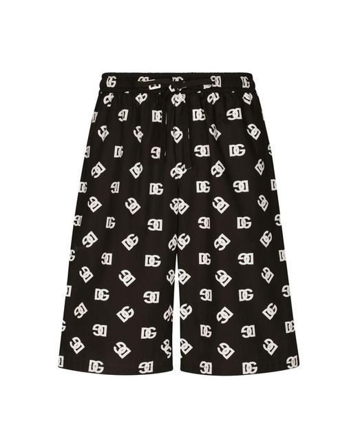 Dolce & Gabbana Black Cotton jogging Shorts With Dg Monogram Print for men