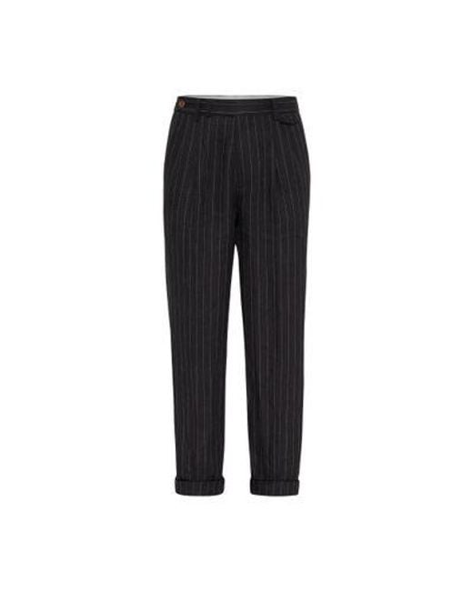 Brunello Cucinelli Black Chalk-stripe Linen Trousers for men