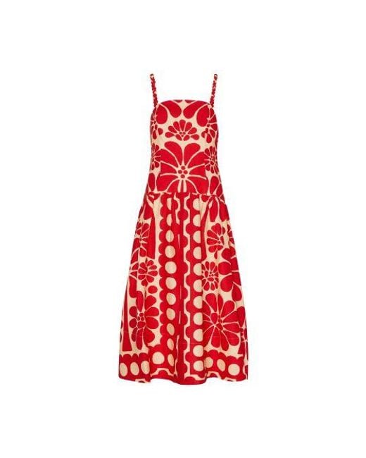 Farm Rio Red Palermo Sleeveless Midi Dress
