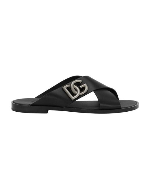 Dolce & Gabbana Black Calfskin Sandals for men