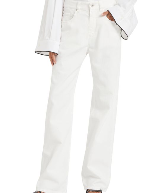 Brunello Cucinelli White Five-Pocket-Hose in lockerer Passform